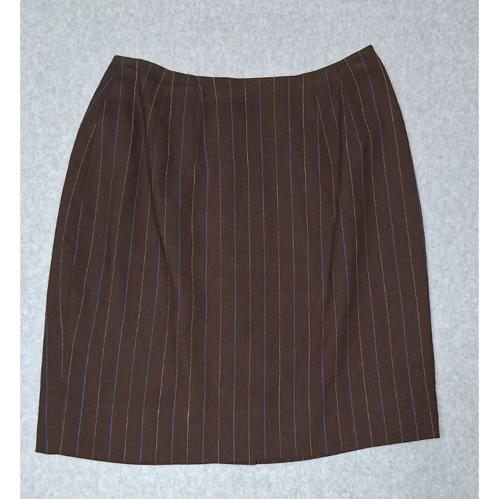 Anne Klein II 100% Wool Pinstripe Pencil Mini Skirt Size 2 Brown Office Siren - Picture 1 of 13